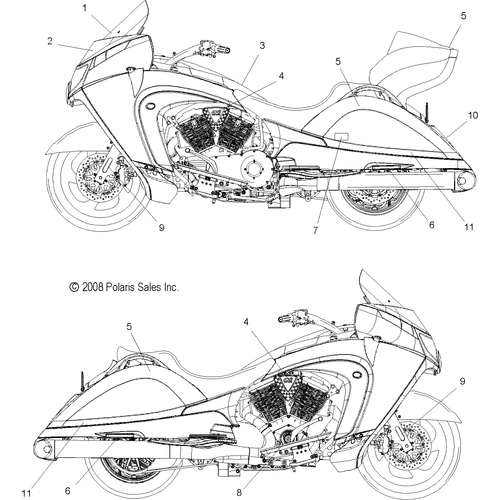 Body, Decals - 2009 Victory Vision Street/Ness/Touring/10Th Ann. - V09Sb36/Sc36/Sd36/Sz36 Schematic 4466 OEM Schematic