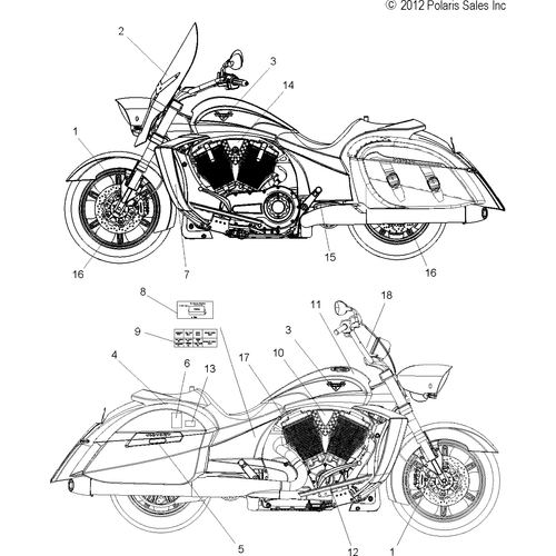 Body, Decals - 2014 Victory Cross Roads 8-Ball/Cross Roads Classic All Options - V14Ba36/Bw36 Schematic 2025 OEM Schematic