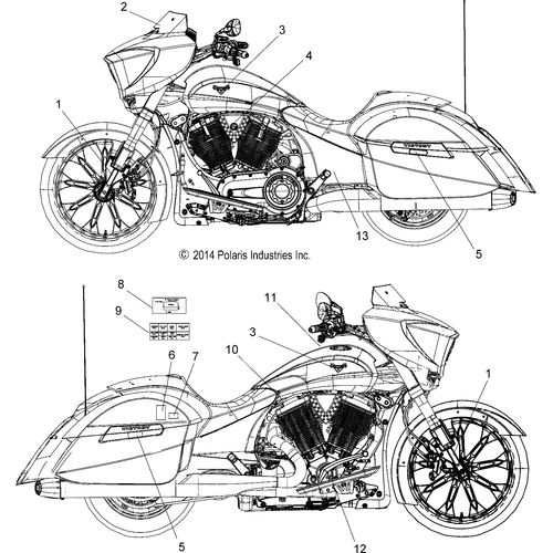 Body, Decals - 2015 Victory Magnum/Magnum X-1 All Options - V15Uw/Yw/Zw36 Schematic 1639 OEM Schematic