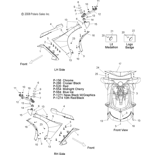 Body, Fairing - 2009 Victory Vision Street/Ness/Touring/10Th Ann. - V09Sb36/Sc36/Sd36/Sz36 Schematic 4467 OEM Schematic