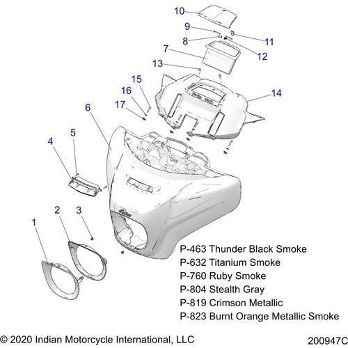 Body, Fairing Asm 1 All Options - 2021 Indian Chieftain Dark Horse Schematic-23249 OEM Schematic