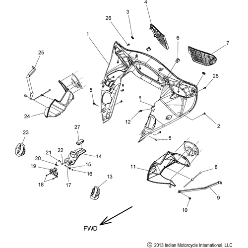 Body, Fairing Asm 3 All Options - 2016 Indian Chieftain/Chieftain Dark Horse/Roadmaster Schematic-27844 OEM Schematic