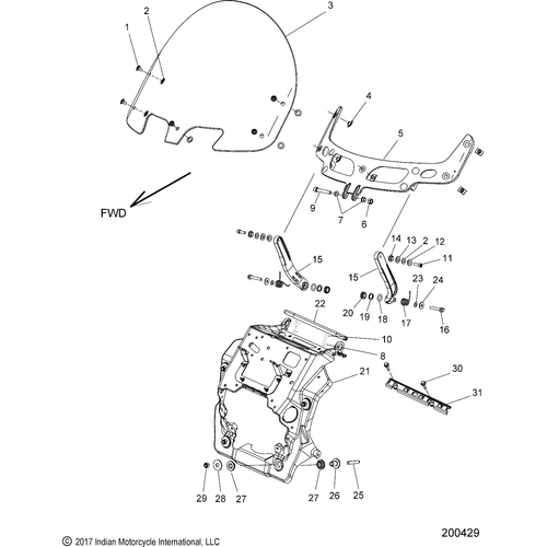 Body, Fairing Asm, Windshield Mount All Options - 2019 Indian Roadmaster/Elite Schematic-25595 OEM Schematic
