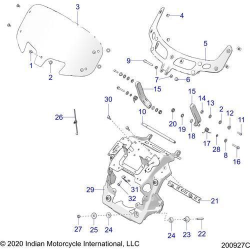 Body, Fairing Asm, Windshield Mount All Options - 2020 Indian Chieftain Dark Horse Schematic-24879 OEM Schematic