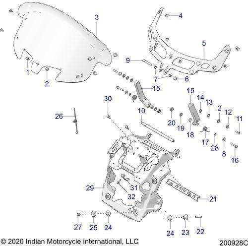 Body, Fairing Asm, Windshield Mount All Options - 2020 Indian Chieftain Elite Schematic-24803 OEM Schematic