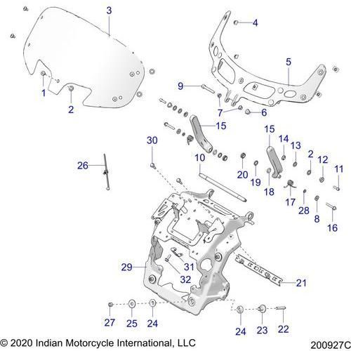 Body, Fairing Asm, Windshield Mount All Options - 2020 Indian Chieftain Standard Thunder Black Schematic-24654 OEM Schematic