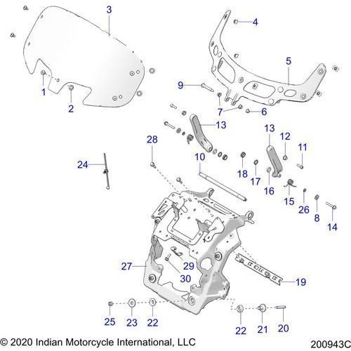 Body, Fairing Asm, Windshield Mount All Options - 2021 Indian Chieftain Dark Horse Schematic-23250 OEM Schematic