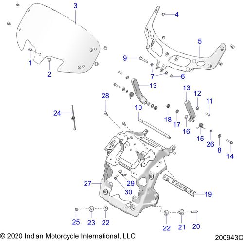 Body, Fairing Asm, Windshield Mount All Options - 2021 Indian Chieftain Premium Schematic-23099 OEM Schematic