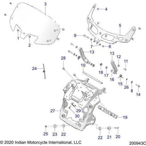 Body, Fairing Asm, Windshield Mount All Options - 2021 Indian Chieftain Standard 116 Schematic-22950 OEM Schematic