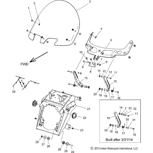 Body, Fairing Asm, Windshield Mount N14tca All Options - 2014 Indian Chief Classic/Chief Vintage/Chieftain Schematic-28250 OEM Schematic