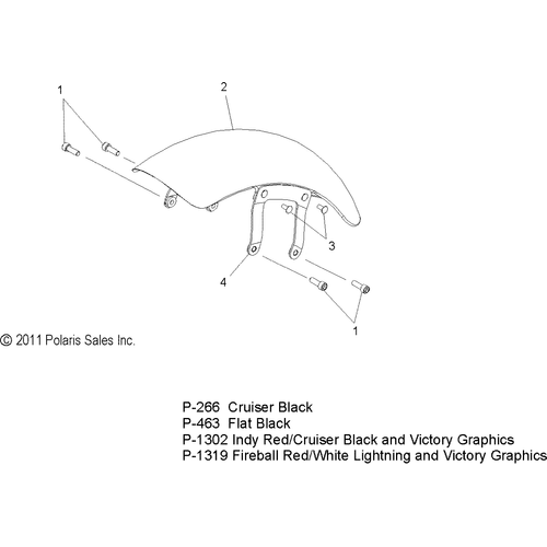 Body, Fender, Front - 2012 Victory Hammer S/8 Ball All Options - V12Hs36/Ha36 Schematic 3130 OEM Schematic