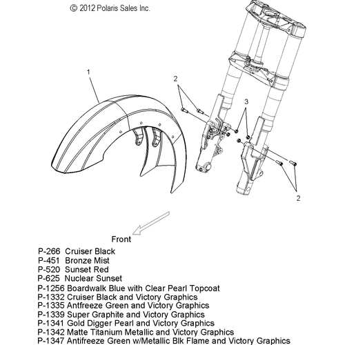 Body, Fender, Front - 2013 Victory Cross Country/Touring All Options - V13Dw36/Tw/Kw/Zw Schematic 2512 OEM Schematic