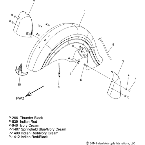 Body, Fender, Front All Options - 2015 Indian Chieftain/Roadmaster Schematic-28119 OEM Schematic