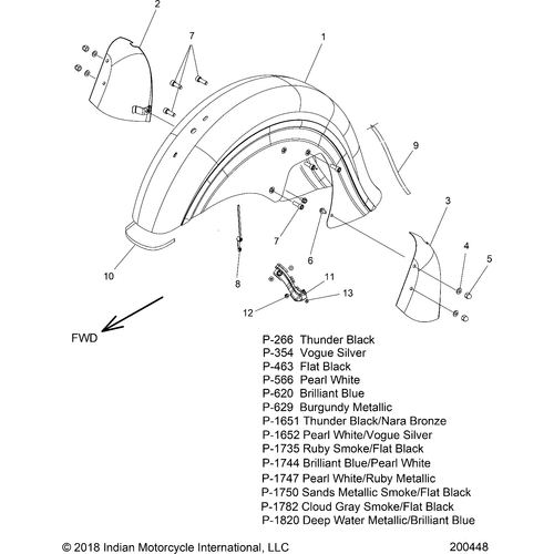 Body, Fender, Front All Options - 2019 Indian Roadmaster/Elite Schematic-25607 OEM Schematic