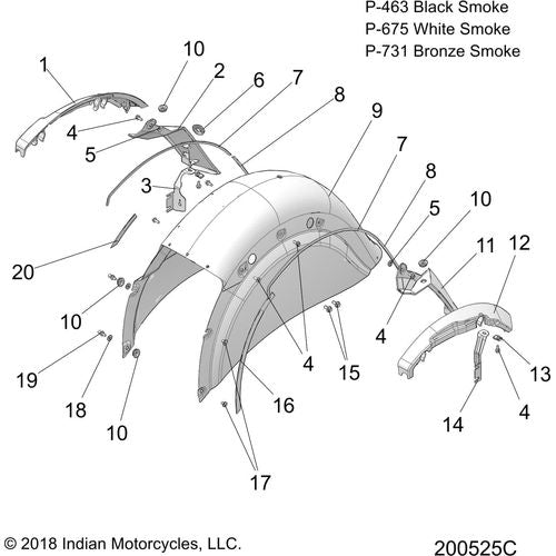 Body, Fender, Rear All Options - 2019 Indian Chieftain Dark Horse Schematic-25866 OEM Schematic