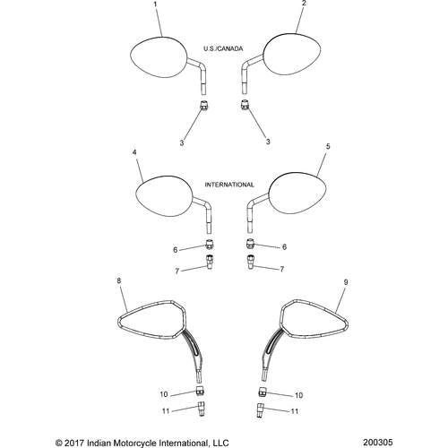 Body, Mirrors All Options - 2019 Indian Roadmaster/Elite Schematic-25623 OEM Schematic