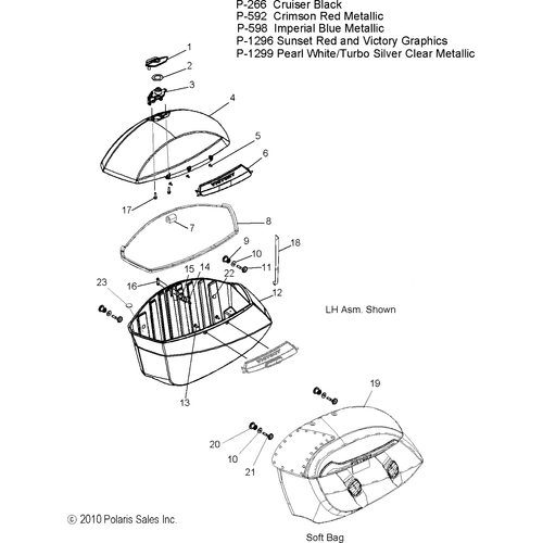 Body, Saddlebag Asm. - 2011 Victory Cross Roads Custom/Cross Country All Options - V11Bb36/Db36/Dc36/Eb36 Schematic 3491 OEM Schematic