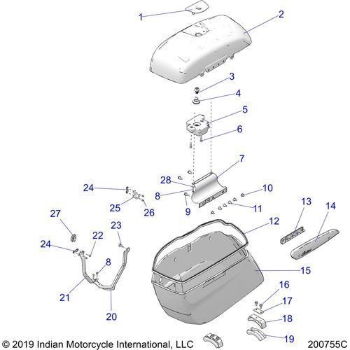 Body, Saddlebag Asm. All Options - 2020 Indian Chieftain Standard Thunder Black Schematic-24653 OEM Schematic