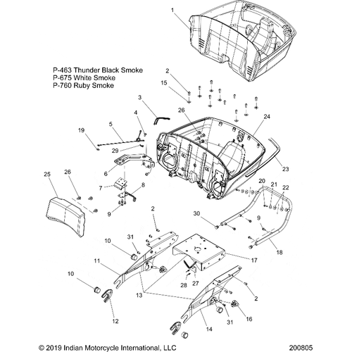 Body, Trunk Base Mounting Asm. All Options - 2020 Indian Roadmaster Dark Horse Schematic-24354 OEM Schematic