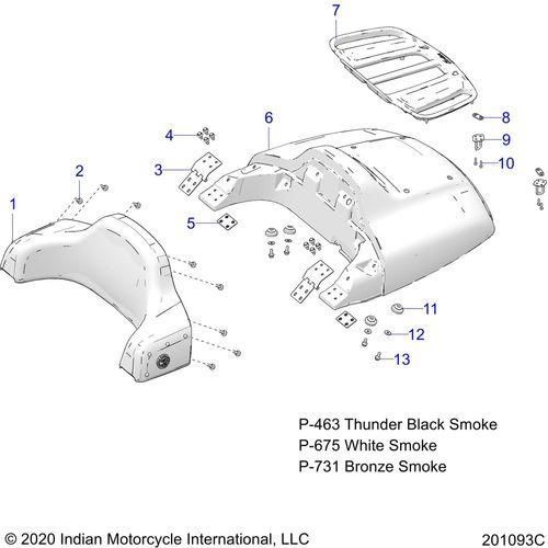 Body, Trunk Lid And Backrest Asm. All Options - 2021 Indian Roadmaster Dark Horse Schematic-22814 OEM Schematic