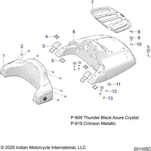 Body, Trunk Lid And Backrest Asm. All Options - 2021 Indian Roadmaster Limited Schematic-22732 OEM Schematic