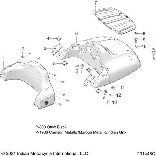 Body, Trunk Lid And Backrest Asm. All Options - 2022 Indian Roadmaster Schematic-20896 OEM Schematic