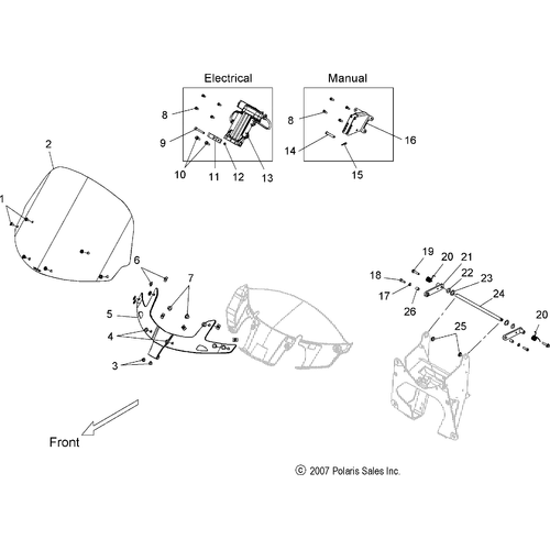 Bracket, Windshield, Manual, Black by Polaris 5251066-067 Windshield Hardware