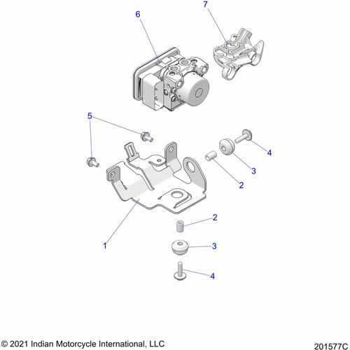 N/A OEM Schematic Brakes, Abs Brake Module Mounting N22mtc00 All Options - 2022 Indian Scout Rogue Schematic-20481