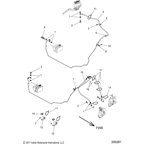 Brakes, Brake Line, Front, Abs All Options - 2018 Indian Chieftain Dark Horse Schematic-26776 OEM Schematic