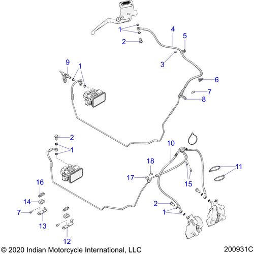 Brakes, Brake Line, Front, Abs All Options - 2021 Indian Roadmaster Schematic-22898 OEM Schematic