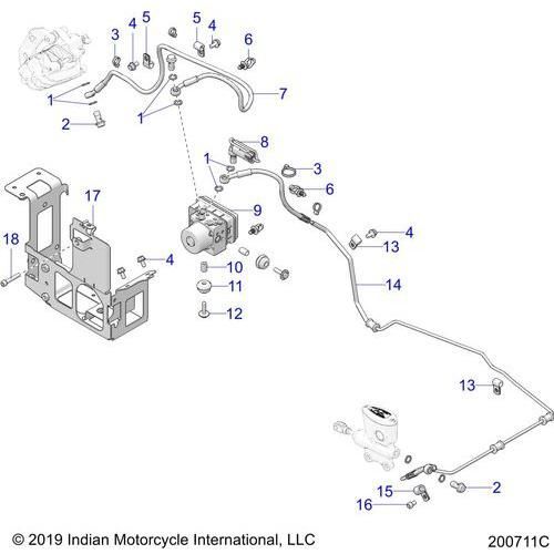 Brakes, Brake Line, Rear, And Abs Module Asm. All Options - 2020 Indian Challenger Dark Horse Schematic-25182 OEM Schematic