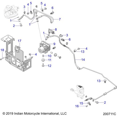 Brakes, Brake Line, Rear, And Abs Module Asm. All Options - 2021 Indian Challenger Limited Schematic-23704 OEM Schematic