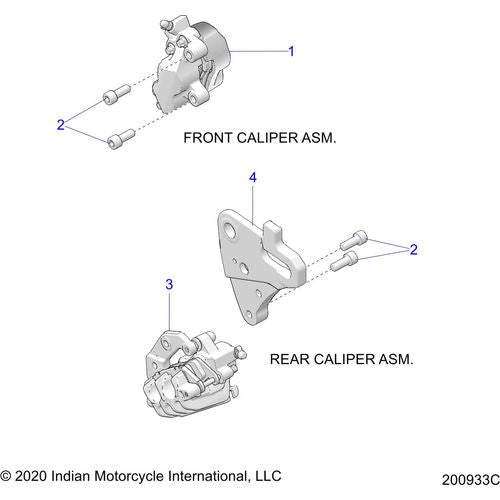 Brakes, Calipers, Front & Rear All Options - 2022 Indian Chieftain Dark Horse Schematic-21608 OEM Schematic