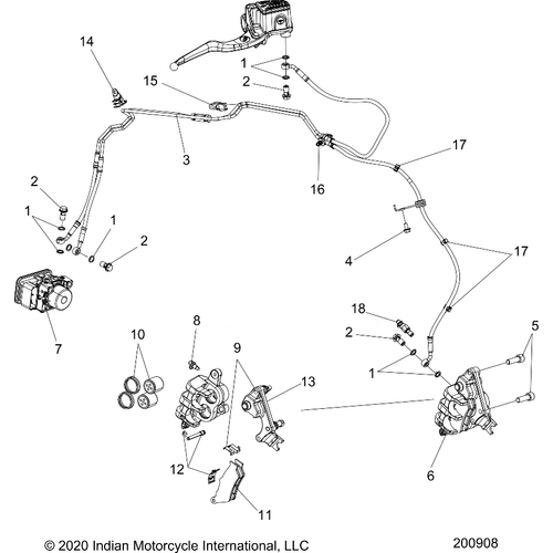Brakes, Front Asm., W/Abs N20mta00/Mtg00 - 2020 Indian Scout Bobber/Bobber Twenty Schematic-24018 OEM Schematic