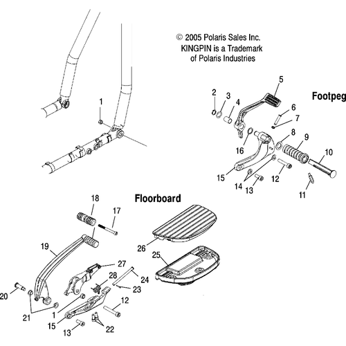 Chassis, Footpeg, R.H./Floorboard, R.H./Brake - 2007 Victory Kingpin/Tour All Options - V07Cb26/Cd26 Schematic 4952 OEM Schematic