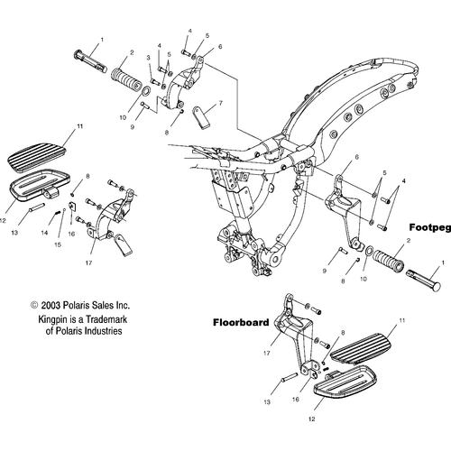 Chassis, Footpegs, Passenger, Floorboards - 2004 Victory Kingpin All Options - V04Cb16 Schematic 5560 OEM Schematic