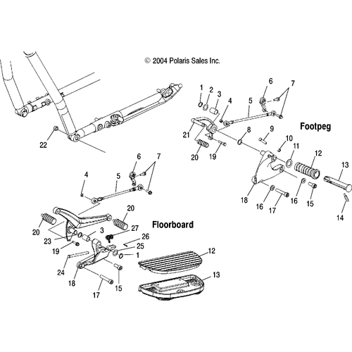 Chassis, L.H. Footpeg/Floorboard/Shift - 2005 Victory Vegas - V05Ab16/Ec16/Gb16 Schematic 5457 OEM Schematic