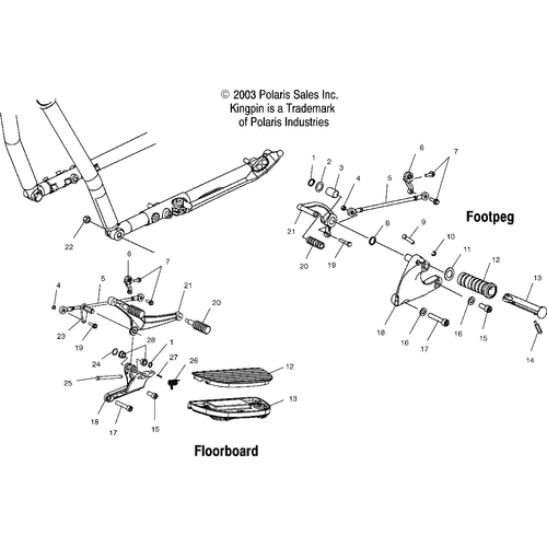 Chassis, L.H. Footpeg/Floorboard/Shifter - 2004 Victory Kingpin All Options - V04Cb16 Schematic 5561 OEM Schematic