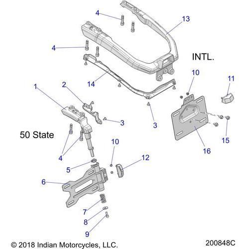 Chassis, License Plate Holder All Options - 2021 Indian Scout Bobber Sixty Schematic-22612 OEM Schematic