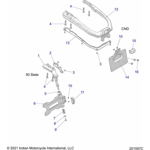 Chassis, License Plate Holder All Options - 2022 Indian Scout Bobber Sixty Schematic-20613 OEM Schematic