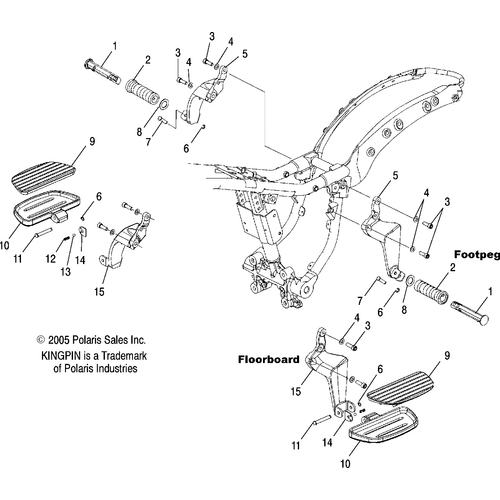 Chassis, Passenger Footpegs And Floorboards - 2009 Victory Kingpin/Kingpin Touring/Kingpin Low/Kingpin Pinball All Options - V09Cb26/Cd26/Kb26/Pb26 Schematic 4361 OEM Schematic