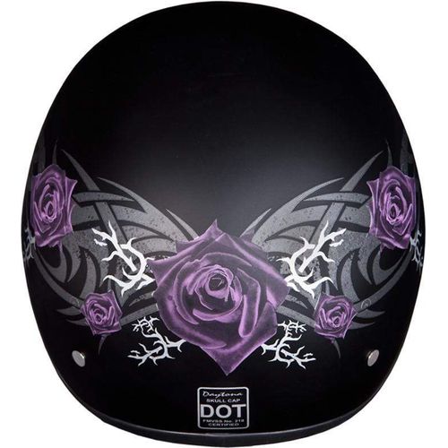 D.O.T. Daytona Skull Cap W/O Visor W/ Purple Roses by Daytona Helmets