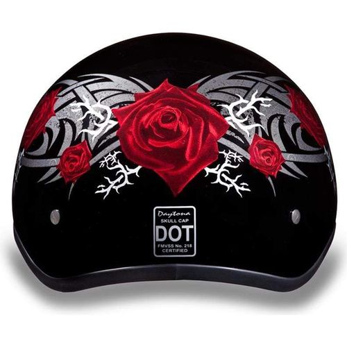 D.O.T. Daytona Skull Cap W/O Visor W/ Rose by Daytona Helmets