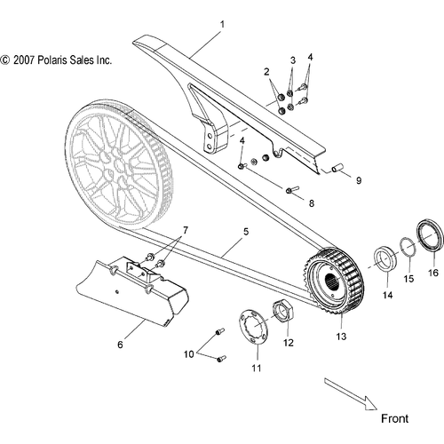 Drive Train, Drive Sprocket And Belt And Guards - 2010 Victory Jackpot All Options - V10Xb36Dap/Lkp/Xc36Dn Schematic 3999 OEM Schematic
