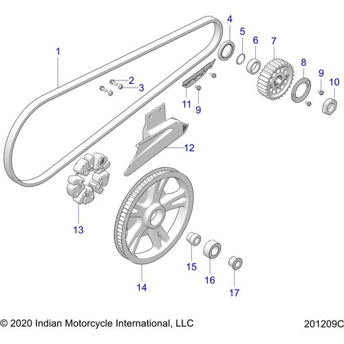 Drive Train, Drive Sprocket, Belt & Guard All Options - 2022 Indian Pursuit Dark Horse / Dark Horse Premium Schematic-21074 OEM Schematic