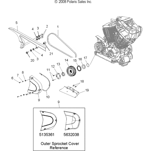 Drive Train, Drive Sprocket, Front - 2007 Victory Jackpot/Ness All Options - V07Xb26/Bc26 Schematic 4903 OEM Schematic