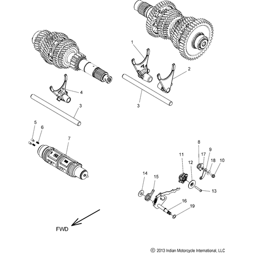 Drive Train, Shift Forks & Drum All Options - 2019 Indian Springfield Schematic-25399 OEM Schematic