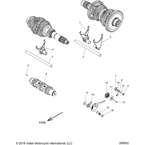 Drive Train, Shift Forks & Drum N21tvaaa/N21tvaca All Options - 2021 Indian Chief Vintage Premium 111 Schematic-23430 OEM Schematic