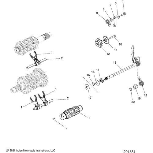 Drive Train, Shift Forks, Ratchet & Drum All Options - 2022 Indian Scout Sixty Schematic-20373 OEM Schematic