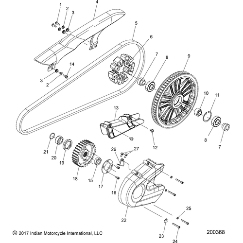 Drive Train, Sprockets, Guards & Belt All Options - 2022 Indian Scout 1200 Schematic-20656 OEM Schematic